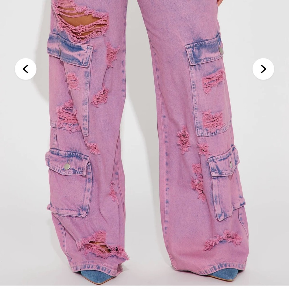 Izzie Ripped Baggy Cargo Jean - Raspberry